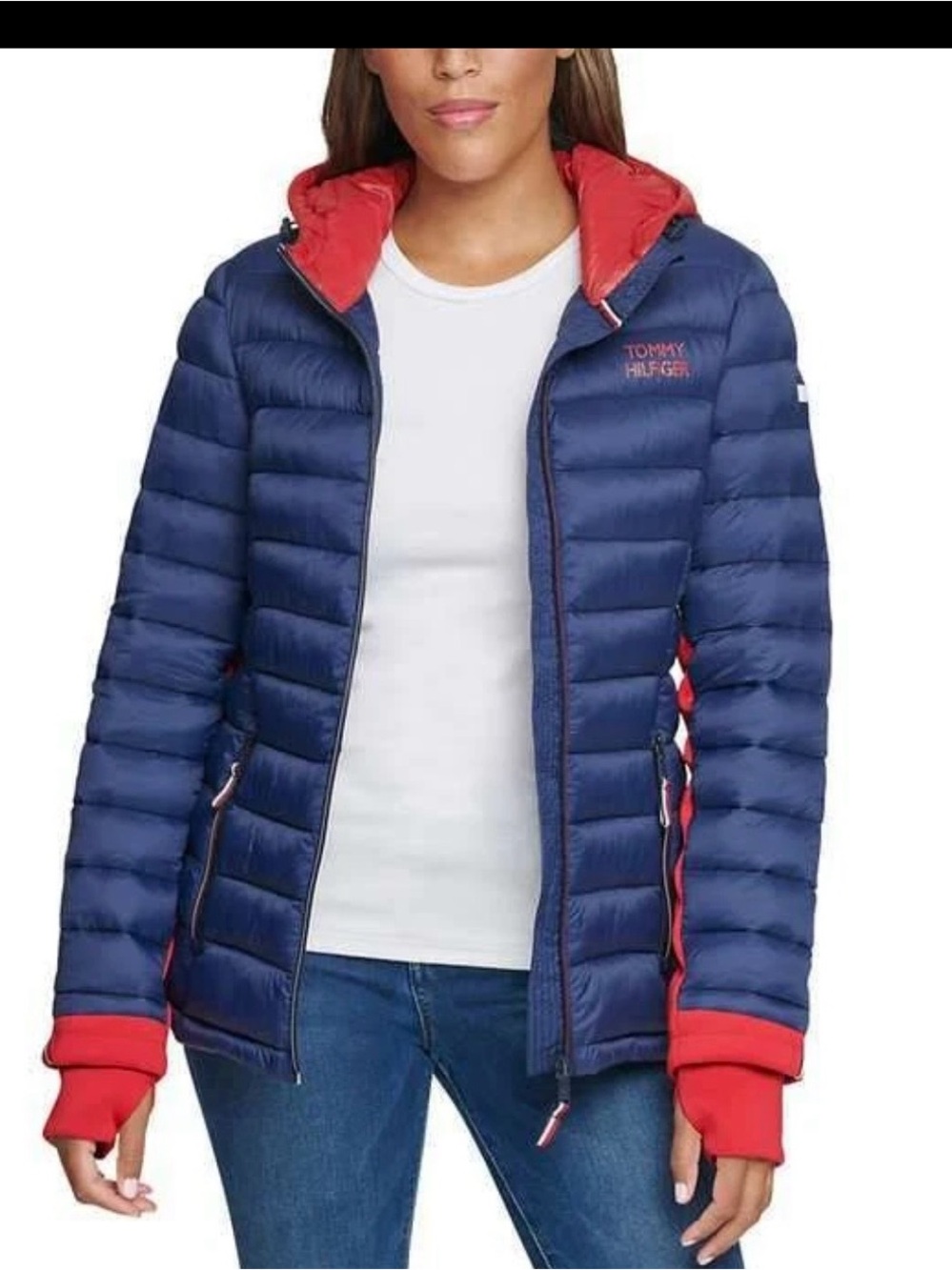 Tommy Hilfiger Navy and Red Quilted Puffer Jacket
